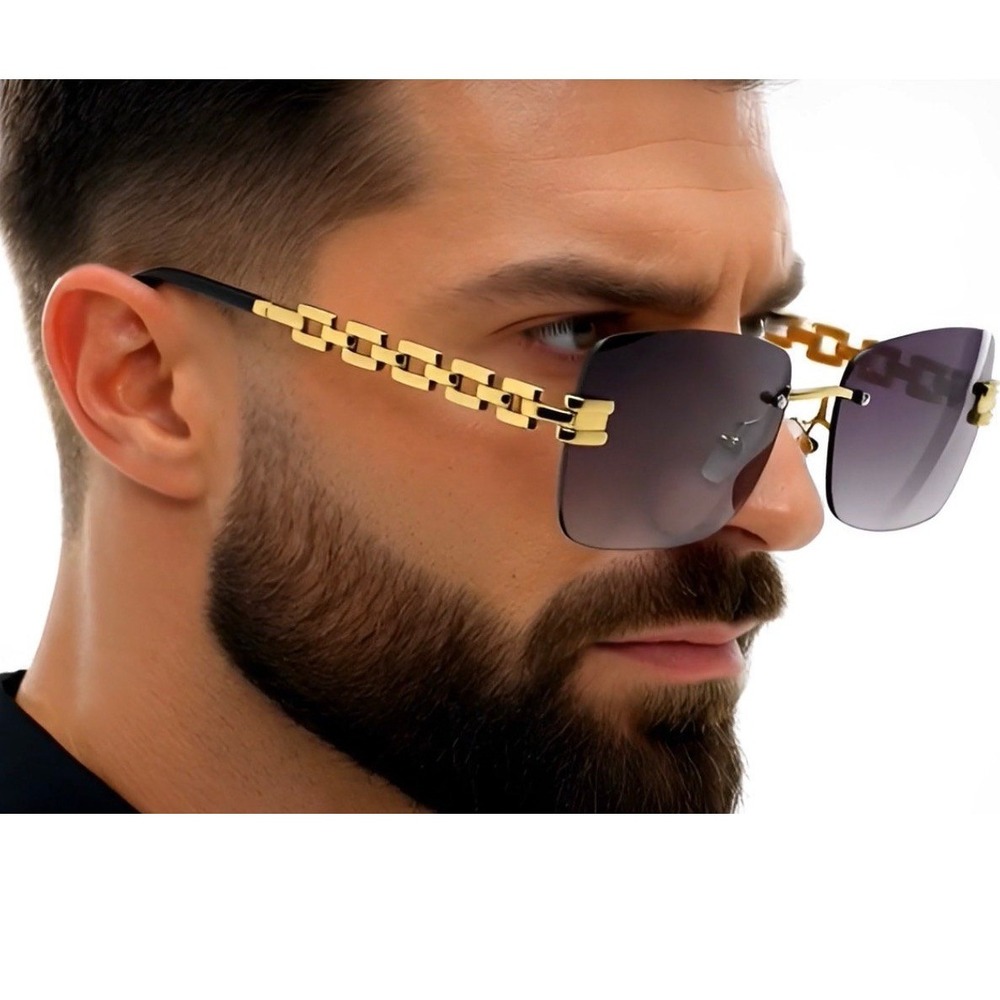Men Sunglasses‎ Square Metal Gold Frame UV400 Protection Outdoor Hip Hop Style